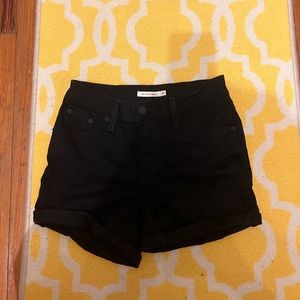 Black Mid Length Denim Shorts